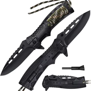 Miglior campeggio all'aperto caccia Bushcraft EDC pieghevole tattico Paracord sopravvivenza coltello da tasca con accendifuoco