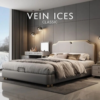 Ensemble de chambre à coucher de luxe moderne en bois MDF Lit King & Queen Size en cuir classique avec rangement pour meubles d'appartement et d'hôtel