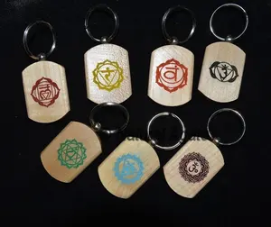 Simbolos coloridos impressos em chakra, chaveiro de madeira para venda, fornecedor de símbolos coloridos impressos