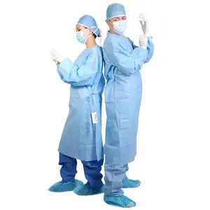 Medical consumable Disposable Surgical Reinforced Gown AAMI Level 3 SMS SMMS Ultrasonic Heat Sealing Gown AAMI Surgical Gown