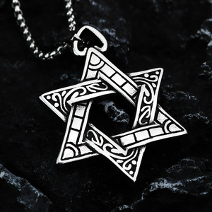 Men's Stainless Steel Double-Sided <b>Star</b> Pendant Necklace Geometric Punk <b>Design</b> Fashion Jewelry - Product Image 3