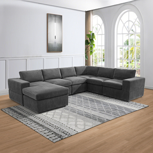Canapé en velours côtelé gris foncé rétro, pour salon, usage domestique, chaise longue droite, ensemble de meubles complet - Product Image 2