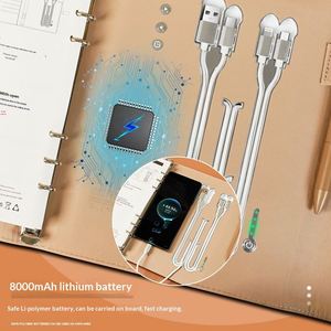 Libreta de Negocios de Alta Gama, Luminosa, con Carga Inalámbrica, Triple Pliegue, de Cuero PU, Personalizable, para Registro de Reuniones, con Caja de Regalo y Logotipo - Product Image 3