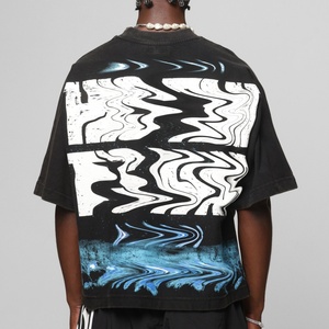 Camiseta Oversize con Estampado de Criatura de Ciencia Ficción Retro, Acabado Vintage Lavado y Desgastado, Negra y Azul, Estilo Urbano, Tejido Grueso - Product Image 2
