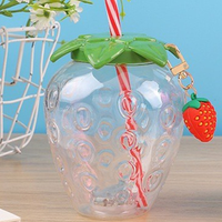 Bouteille d'eau potable en plastique en forme d'ananas de 500 ml, gobelet à fraises de 16 oz avec paille