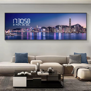 Calendario perpetuo Reloj de pared electrónico Fondo del hogar Decoración de la pared Mural Ciudad Escena nocturna Reloj de luz LED Pintura colgante - Product Image 3