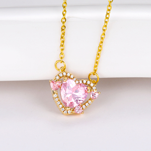 Nueva moda <span class=keywords><strong>de</strong></span> alta calidad <span class=keywords><strong>de</strong></span> lujo famosa marca inspirada diseñador corazón Rosa cristal collar pendiente conjunto <span class=keywords><strong>de</strong></span> joyería para mujer - Product Image 4