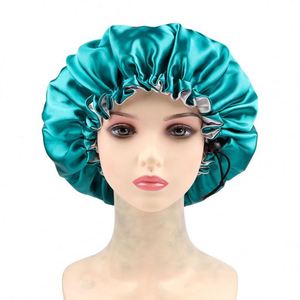 Bonnet en satin double couche ajustable avec logo personnalisé pour hommes et femmes, idéal pour les cheveux bouclés et les tresses - Product Image 1