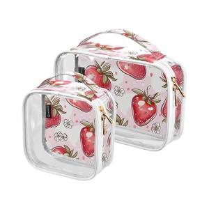 Hawaii Custom Puakenikeni LeiVintagePink Cute Strawberry 2-piece Transparent <b>Makeup</b> <b>Storage</b> Bag Travel Toiletry Bag - Product Image 1