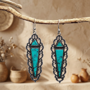 2021 Fashionable Brass Turquoise Dangle <b>Earrings</b> Long Silver Stone Hoop <b>Earrings</b> for Wedding and Engagement Gift Idea - Product Image 1