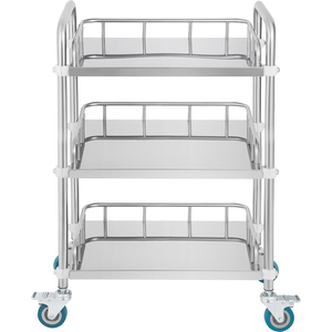 Carrito de Hospital de Acero Inoxidable de Grado Médico de Alta Resistencia, de 3 Niveles, con Barandillas de Protección Completas, Ruedas con Frenos Silenciosos, Carro de Enfermería - Product Image 2