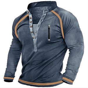 OEM ODM Vêtements pour hommes de style vintage, col en V, manches longues, surdimensionnés, taille plus <span class=keywords><strong>3XL</strong></span>, t-shirts pour l'extérieur - Product Image 6