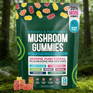 OEM-продукт под собственной торговой маркой: Жевательные конфеты с грибами Львиная грива, Рейши, Шиитаке и Ашвагандха для улучшения работы мозга, иммунитета и пищеварения у взрослых - Product Image 1