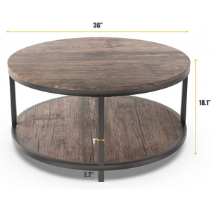 طاولة قهوة خشبية دائرية دائرية من خشب الجوز بتصميم حديث مع رف تخزين ومستقر - Product Image 5