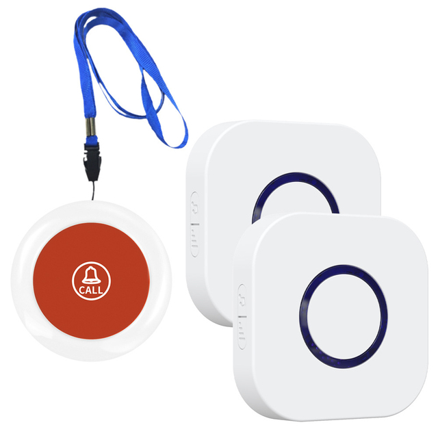 Call Bell for Elderly Panic Button Alarm Emergency Caregiver Pager 2 Receiver +1 Call Button