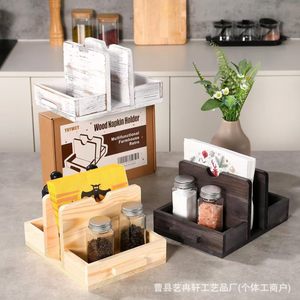 Soporte de madera para pañuelos, estante de almacenamiento multiusos rectangular para escritorio, sala de estar, cocina, organizador de encimera - Product Image 4