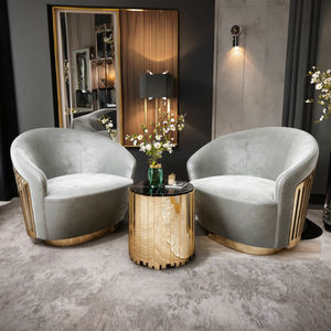 <span class=keywords><strong>Fauteuil</strong></span> <span class=keywords><strong>pivotant</strong></span> d'appoint de luxe en acier inoxydable, rembourrage en tissu velours capitonné, pour hôtel, villa, salon - Product Image 3