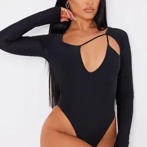 2023 nuovo Bodysuit nero modellante a maniche lunghe traspirante alla moda con cinturino Sexy attillato <span class=keywords><strong>tuta</strong></span> attillata da donna - Product Image 1