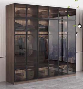 Armoires de chambre à coucher de style shaker, design neuf, modernes, noires, rangement, placard en bois avec porte en verre - Product Image 5