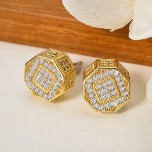 Boucles d'oreilles clous classiques en laiton avec zircon cubique pour femme, pour mariage, fiançailles, anniversaire, fête, Saint-Valentin - Product Image 2