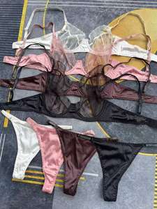 Conjunto de sujetador y bragas de lujo para mujer de tela de satén y encaje francés de talla grande XXL Tanga sexy - Product Image 6