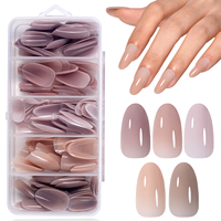 Ongles à presser en gel souple, style français, couvrance totale, 5 teintes, ovales moyennes, 140 pièces/boîte, conception à pointe renforcée, pour usage sur les doigts