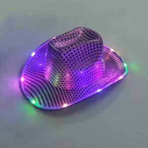 Sombrero de Vaquero con Luces LED de Lentejuelas al por Mayor, Borde Intermitente Multicolor, Accesorio de Disfraz para Festivales, Conciertos, Desfiles, Eventos, Cosplay, Unisex - Product Image 1