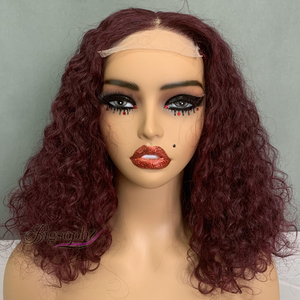 Pelucas de Cabello Brasileño con Corte Bob, Rizado de Lujo, 14 Pulgadas, Cierre de Encaje 4x4 # Pelucas de Cabello SDD Color Rojo Vino 99J - Product Image 2