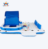 Île flottante gonflable avec auvent - Flotteur de piscine familial pour 6 personnes pour la fête aquatique estivale au lac/à la plage