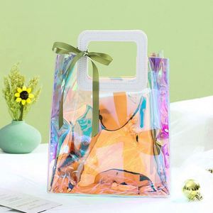 Custom Holiday <b>Wedding</b> Birthday <b>Gift</b> <b>Wrap</b> With Handle Rainbow Transparent Reusable Medium Pvc Hologram Bag - Product Image 4
