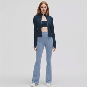 Spring <b>Summer</b> Stand Collar Gold Zipper High Elastic <b>Long</b> Sleeve Yoga Jacket For Women Running Gym Apparel - Product Image 2
