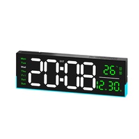 Jam Alarm Plastik Minimalis Lintas Batas Layar LED Digital Besar Lampu Ambient Kalender Termometer Dekoratif-Eksternal
