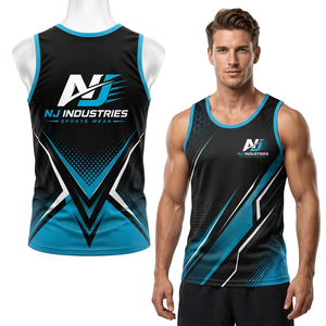 NJ Industries Herren Sportliches Tanktop Schwarz Blau Einfarbig Schnelltrocknend O-Ausschnitt Ärmellos Fitness-Bekleidung Anti-UV Atmungsaktiv Umweltfreundlich - Product Image 1