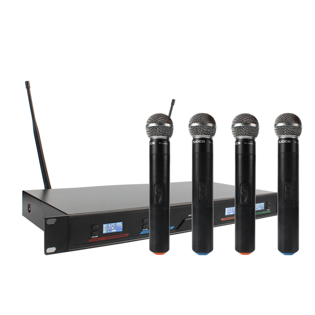 Professional 4-Channel UHF Wireless Microphone System Four Cardioid Handhelds Hot Sale Metal Microphone System Featuring FM