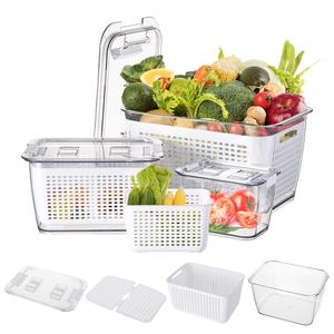 3 Pack Plastic White Produce Saver Container, Vegetable Fruit Storage Organizer Bins Fridge Container Box with Divider