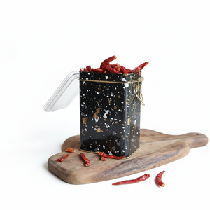 Kontensan ER0431H Terrazzo Black 75x100x150mm Metal Storage <b>Tin</b> with Wire Clasp and Transparent Lid Herb & <b>Spice</b> Tools - Product Image 2