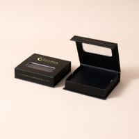 Boîte d'emballage de luxe personnalisée noire rigide à fermeture magnétique pour faux ongles avec fenêtre et insert – Cajas Personalizadas