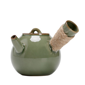 Théière en céramique rétro, couleur céladon, avec poignée latérale, résistante à la chaleur, avec filtre intégré, pour une seule portion, idéale pour réchauffer le thé - Product Image 5