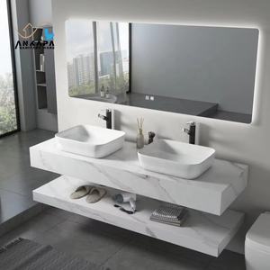 <span class=keywords><strong>Dalle</strong></span> de marbre moderne à double fente sans couture pour évier avec surface brillante Meuble de salle de bain avec lavabo en céramique pour salle de bain d'hôtel - Product Image 6