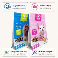 Pochette personnalisée à fermeture éclair pour aliments pour oiseaux, emballage alimentaire pour animaux de compagnie en plastique refermable avec barrière, sac à fond plat imprimé sur mesure OEM