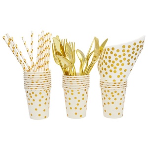 Best-selling Disposable Restaurant Party Dot Tableware Set Round Paper Plate Paper Cup Knife Fork Tableware Set - Product Image 6