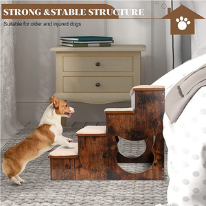 Escaleras de madera para mascotas con almohadillas antideslizantes para perros y gatos, escalera de 4 peldaños, color marrón - Product Image 3