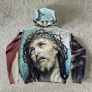 Fabricant personnalisé de vêtements en tapisserie Sweat à capuche en tapisserie tissée pour hommes Impression graphique Sweats à capuche pour hommes de haute qualité