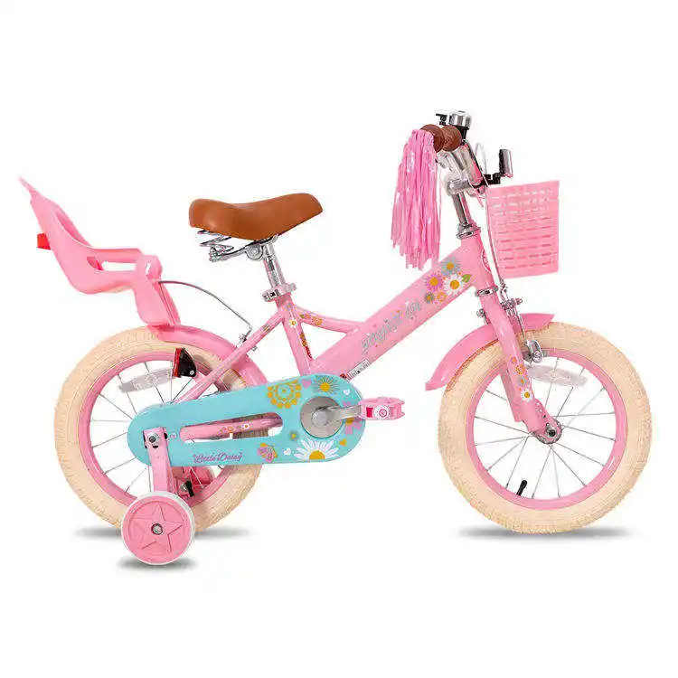 새로운 디자인 플라워 스타일 12 "14" 16 "아기 소녀 키즈 자전거 인형 시트 포함 4 5 6 7 세