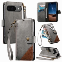 Casing Kulit Lipat dengan Resleting dan Tali untuk Google Pixel 9A/10A/9 Pro/10 Pro XL