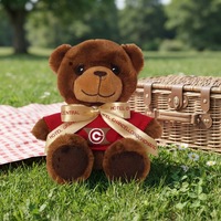 Ours en peluche personnalisé de 20 cm en polyester, figurine de marionnette avec chemise rouge et rembourrage en coton PP