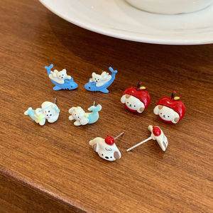 Ensemble de boucles d'oreilles mignonnes en forme de <span class=keywords><strong>chien</strong></span> West Highland pour femmes, avec aiguille en argent, jolies boucles d'oreilles pour étudiantes - Product Image 3