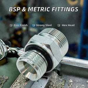 อะแดปเตอร์และข้อต่อไฮดรอลิกแบบ BSP ตัวผู้ ต่อกับ BSP ตัวผู้/เมตริก ตัวผู้ ต่อกับ เมตริก ตัวเมีย ผลิตจากเหล็กกล้าคาร์บอนชุบสังกะสีแบบฟอร์จ - Product Image 2