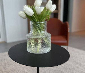 SH STONE Customized <strong>Round</strong> <strong>Black</strong> Carbon Steel Top Dark Emperador Brown Natural Marble Base Living Room <strong>Side</strong> <strong>Table</strong> - Product Image 4
