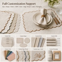 Vente en gros de sets de table ronds à bord ondulé en coton et lin, bordure festonnée, couleur vert ivoire, pour mariage, restaurant, salle à manger